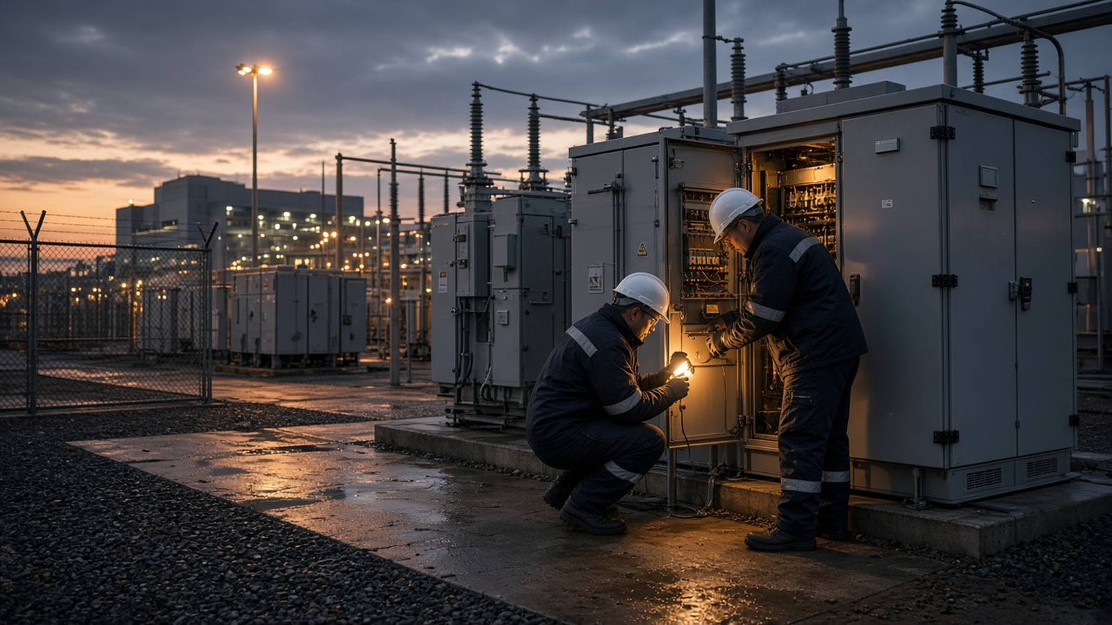 Engineers inspecting Coregrid power equipment